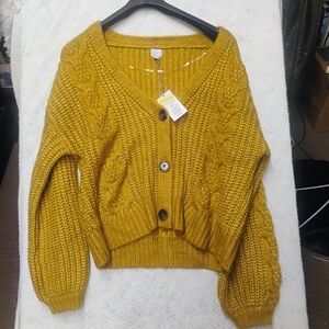 NWT A New Day Women’s XXL Yellow Chunky Cable Knit Cardigan Sweater Cottagecore